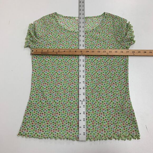 J.Jill Shirt Womens S Small Spring Lettuce Trim Short Sleeve Floral Dot Sheer - Picture 8 of 13
